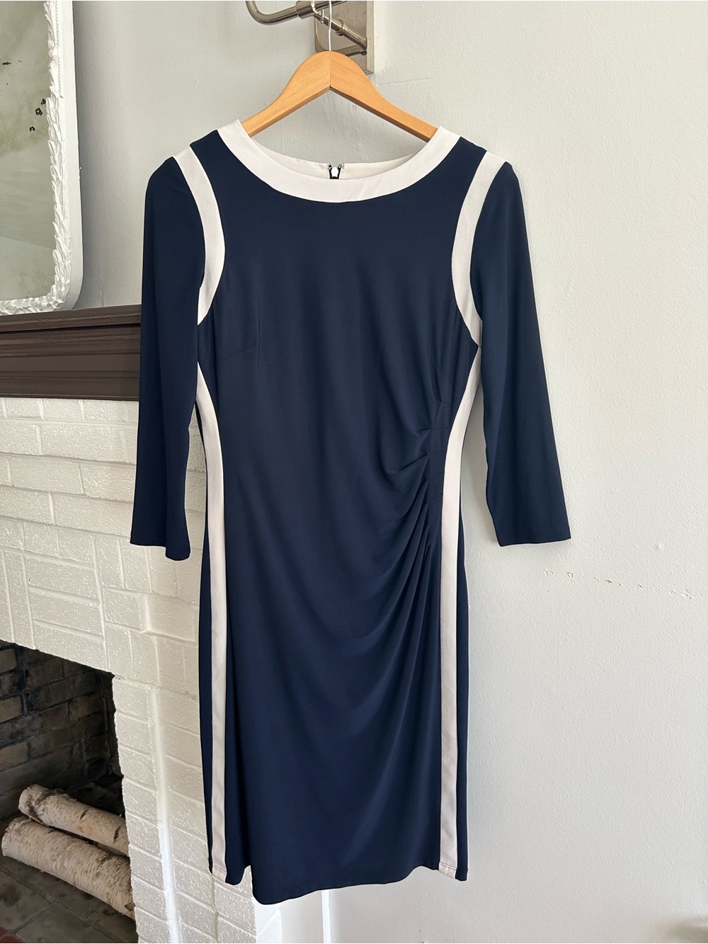 Lauren Ralph Lauren Navy and White Panel Midi Dress